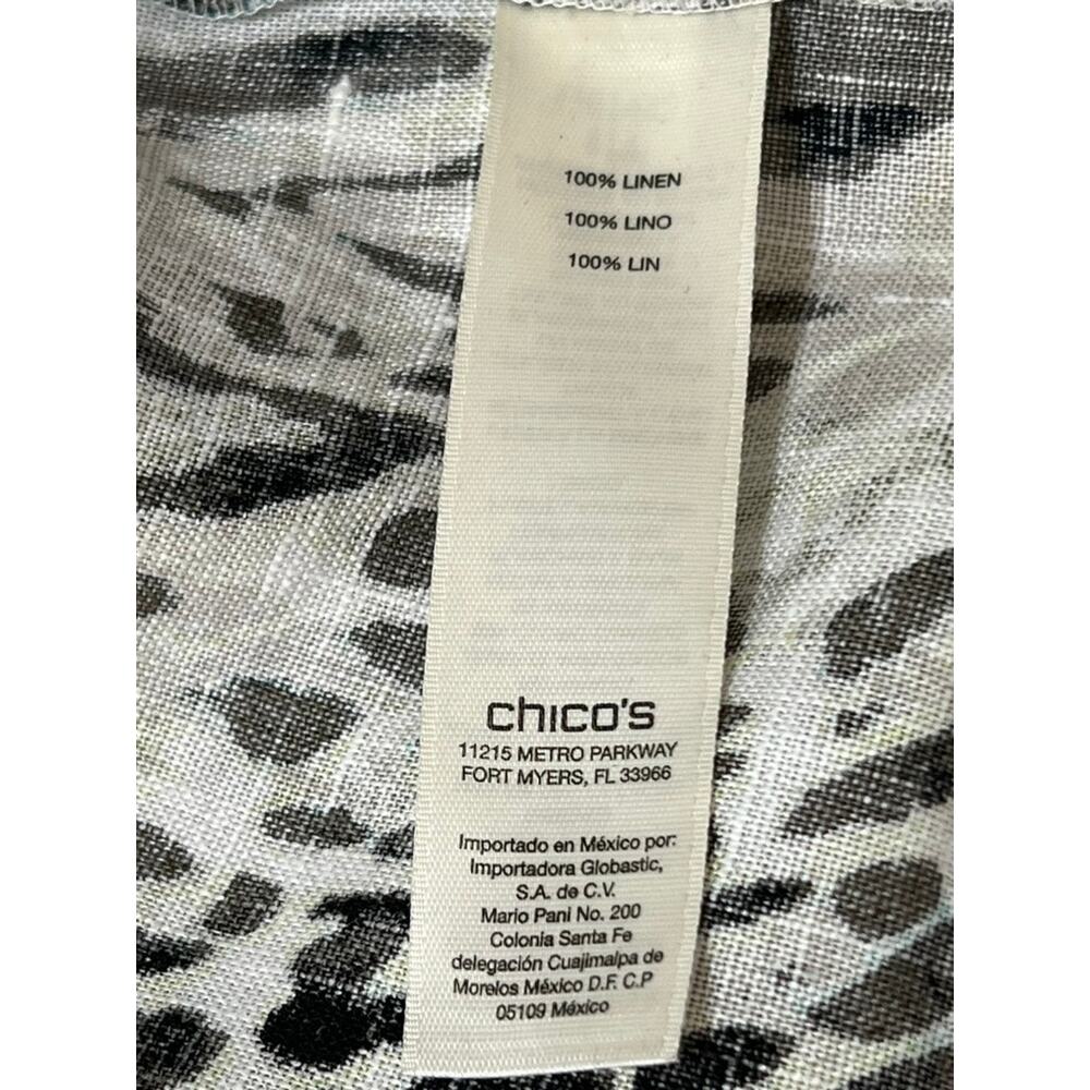 Chico's Animal Print 100% Linen Zipper Pockets Moto Open Blazer Size 2 - Picture 8 of 9